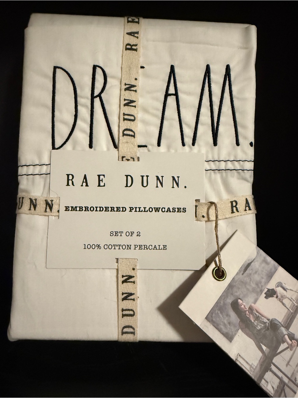 Rae Dunn White Pillowcases with Black "DREAM" Embroidery - Set of 2